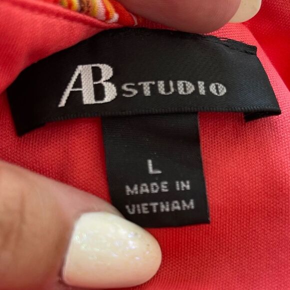 AB Studio Orange Brown White Chevron Dress Size Large - Picture 5 of 8